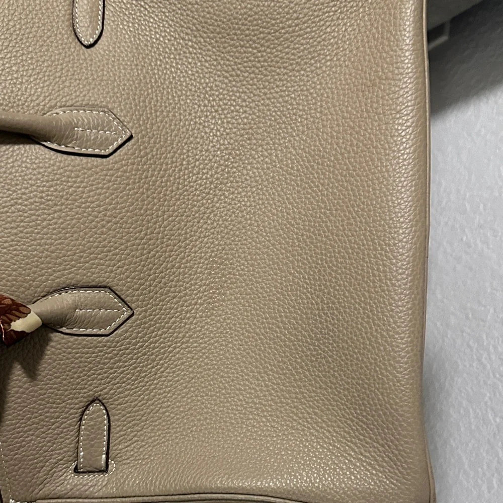 Birkin Hermes Style Bag - Elegant Taupe Gennuine Leather Handbag 35cm - Picture 10 of 15